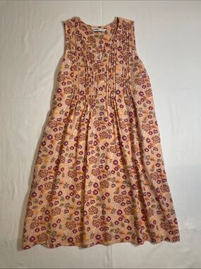 Sonoma Goods For Life sleeveless dress floral print and pintuck neckline linen S